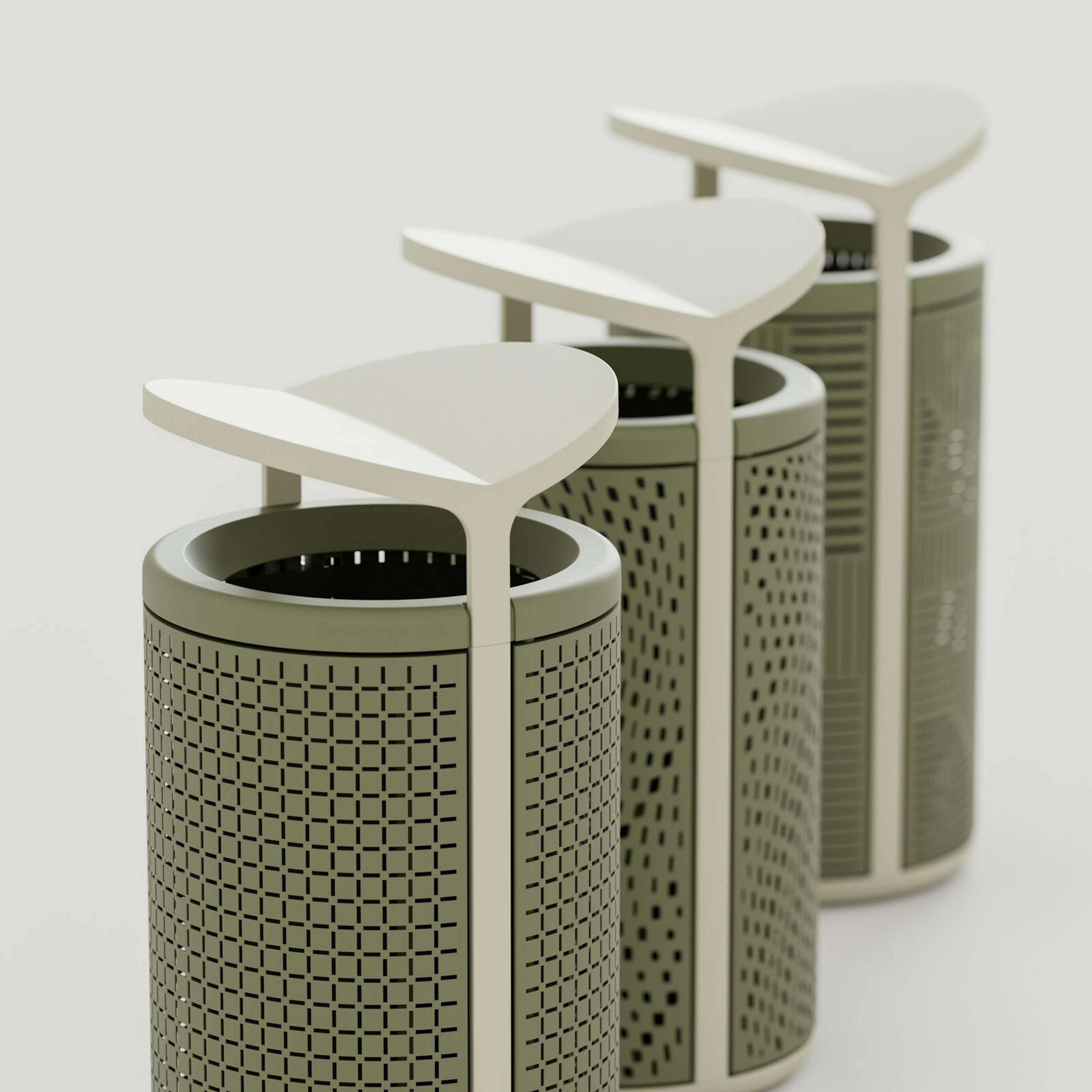 Tonyo Litter & Recycling Receptacle: Lichen Texture + Olive Texture 