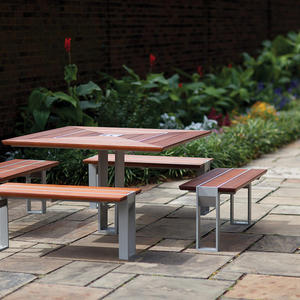 Apex Table Ensemble, four benches, Aluminum Texture, FSC 100% Jatoba