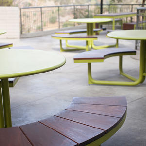 Custom Duo Café Tables with powdercoated frames and table tops and FSC 100% Ipé 