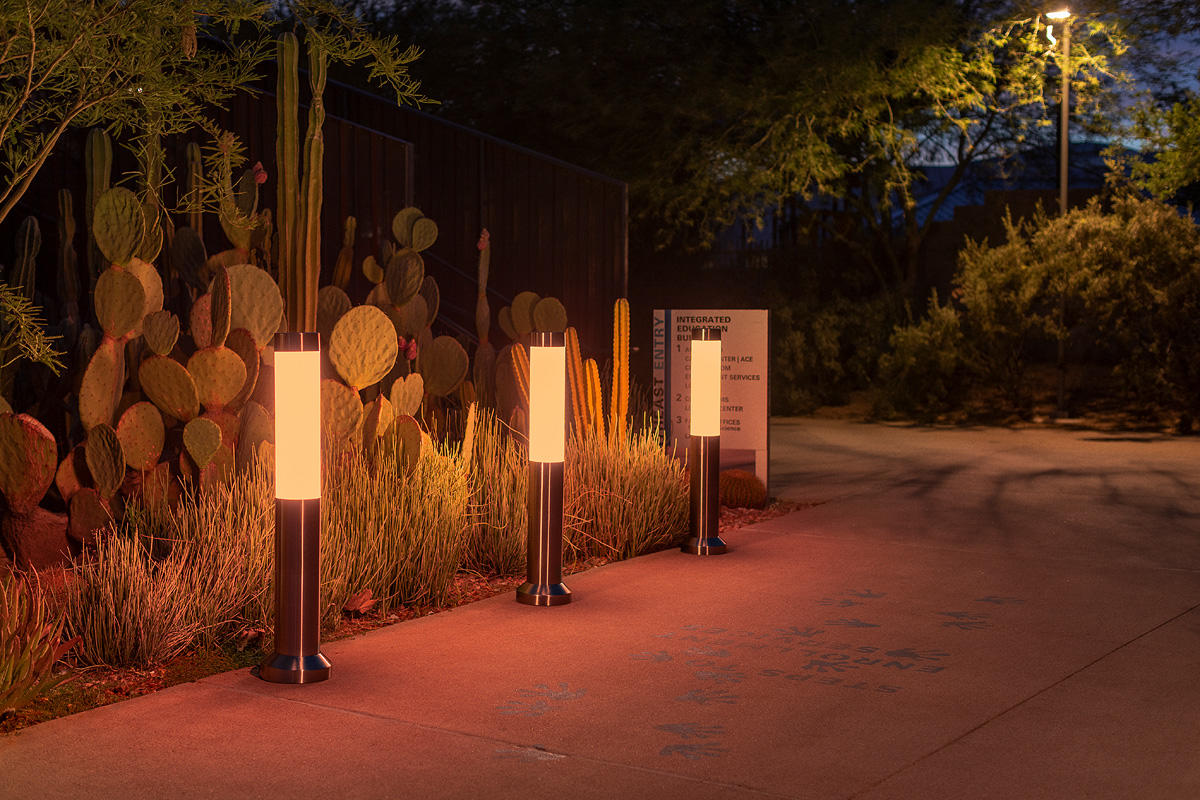 Light Column Bollards in Stainless Steel with Satin finish shown in RGBW