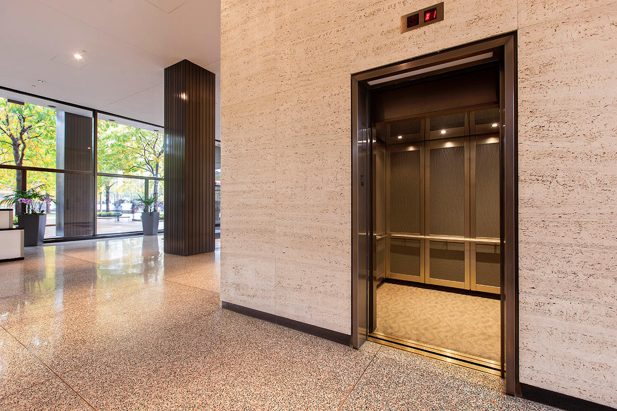LEVELc-2000N Elevator Interior with upper insets in Bonded Nickel Silver