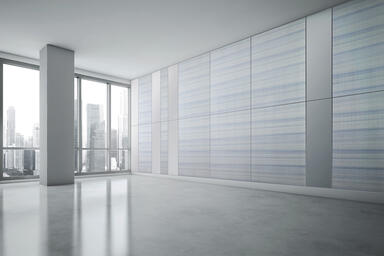 Wall panels shown in ViviSpectra Elements glass and Stainless Steel