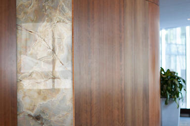 ViviStone Opal Onyx glass with Standard finish shown as a wall accent