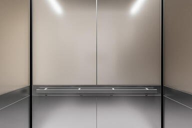 LEVELe-106 Elevator interior with upper panels in ViviChrome Metallic glass