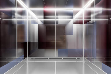 LEVELe-106 Elevator Interior with panels in ViviGraphix Gradiance glass