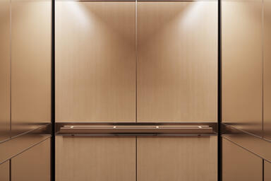 LEVELe-106 Elevator Interior with Capture panels in Champagne wood veneer