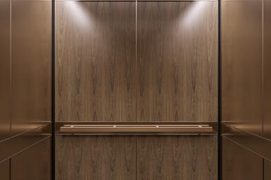 LEVELe-106 Elevator Interior with Capture panels in Walnut wood veneer and Fused