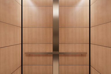 LEVELe-107 Elevator Interior with Capture panels in Cherry wood veneer and Fused