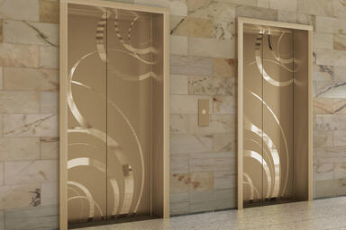 Fused White Gold Elevator Door skin in Mirror finish with ECO205H Eco-Etch 