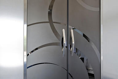 Fused Metal Doors in Fused Nickel Silver with Mirror finish and ECO205D pattern 