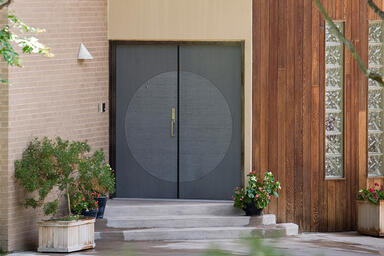 Bonded Metal Doors in Bonded Aluminum with Dark Patina and Equinox pattern