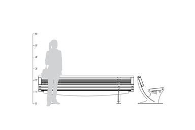 Pacifica Bench, 8 foot, full back, freestanding, shown to scale