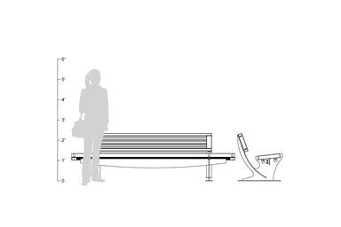 Pacifica Bench, 8 foot, short back, freestanding, shown to scale