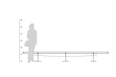 Pacifica Bench, 12 foot, backless, surface mount, shown to scale