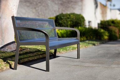 Ratio Bench, backed, powdercoated frame, Satin Stainless Steel seat