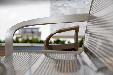 Ratio Benches, backed, backless, powdercoated frames, Satin Stainless Steel seat