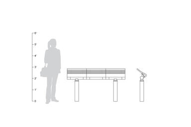 Tecno RS Seating System, three perch seats, shown to scale
