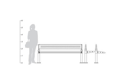 Transit Seating, single-sided, backed, shown to scale