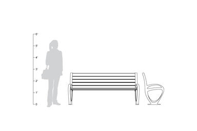 Trio Bench, 6 foot, backed, shown to scale