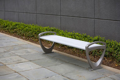 Trio Bench, 6 foot, backless, powdercoated frame, clear anodized aluminum slats