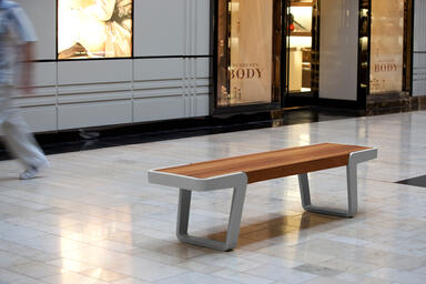 Circuit Bench shown with Aluminum Texture frame and FSC&reg; Recycled 100% Teak