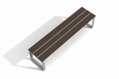 Apex Bench shown with Dark Corten Texture powdercoated aluminum slats, Aluminum 