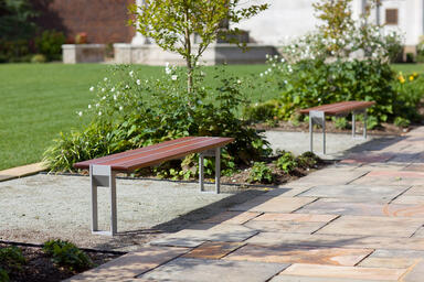 Apex Benches shown in standalone bench configuration with FSC&reg; 100% hardwood sla