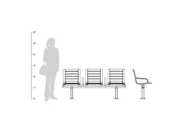 Tangent Rail Seating with backed, slat seats, shown to scale