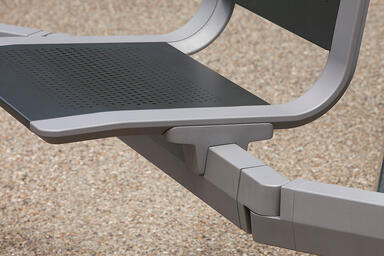 Detail of Tangent Rail Seating articulation point shown with Argento Texture