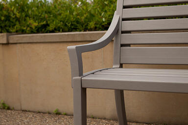 Cordia Bench shown in 6 foot, backed configuration with aluminum slats