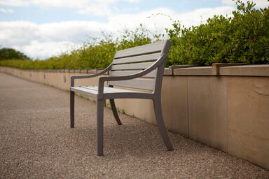 Cordia Bench shown in 6 foot, backed configuration with aluminum slats