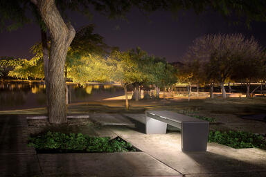 Vector Seating System in 6-foot, backless configuration with LED accent lighting