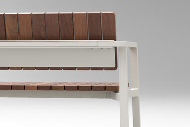 Float Bench in 6 foot, backed configuration with Alabaster Texture powdercoated 