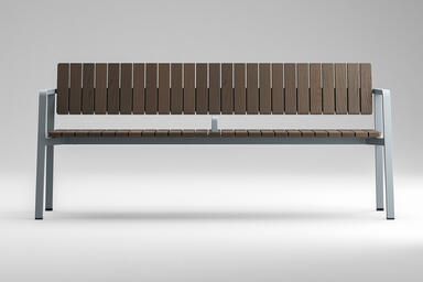 Float Bench in 6 foot, backed configuration with Cool Grey Texture powdercoated 