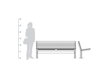 Knight Bench, backed, 6 foot, shown to scale