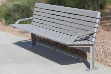 Knight Bench shown in 6 foot, backed configuration with Argento Texture