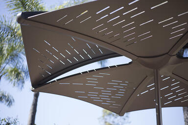 Soleris Sunshade with frame and panels with Slat perforation pattern in Slate