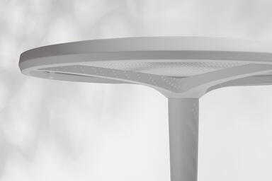 Detail of Avivo Pedestal Bar Table shown with White Texture powdercoat