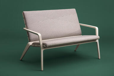 Vaya Textile Bench shown with Alabaster Texture powdercoated frame