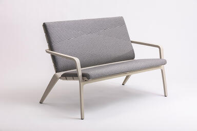 Vaya Textile Bench shown with Alabaster Texture powdercoated frame 