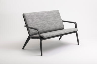Vaya Textile Bench shown with Dark Grey Metallic Texture powdercoated frame