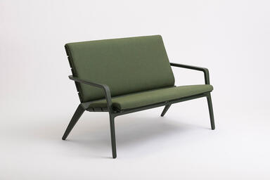 Vaya Textile Bench shown with Moss Texture powdercoated frame