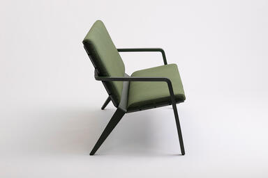 Vaya Textile Bench shown with Moss Texture powdercoated frame