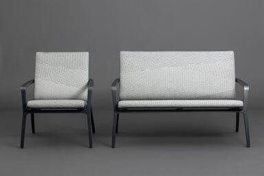 Vaya Textile Chair and Bench shown with Dark Grey Metallic Texture