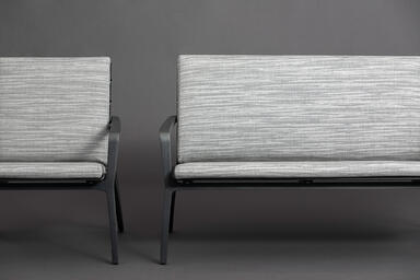 Vaya Textile Chair and Bench shown with Dark Grey Metallic Texture powdercoated 
