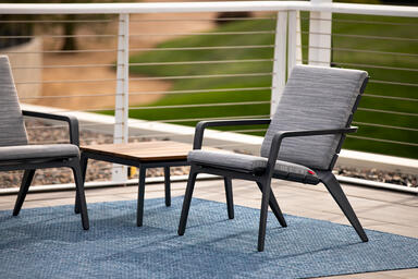 Vaya Textile Chairs and Vaya Side Table shown with Ink Blue Texture 