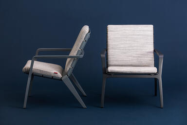 Vaya Textile Chairs shown with Cool Grey Texture and Ink Blue Texture