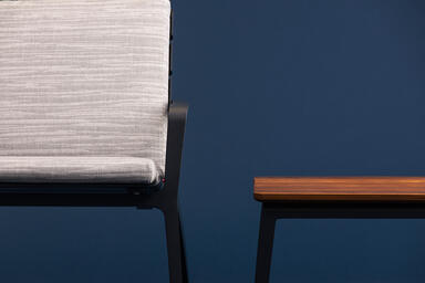 Vaya Textile Chair and Vaya Side Table shown with Ink Blue Texture 