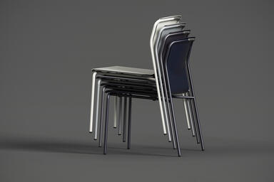 Factor Chairs without arms shown with formed aluminum seat in multiple colors