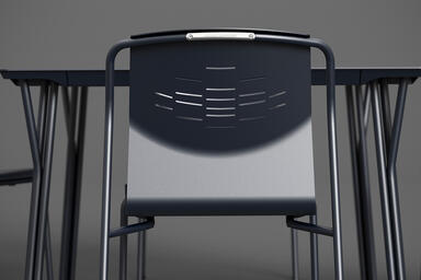 Factor Chair without arms shown with formed aluminum seat in Ink Blue Texture
